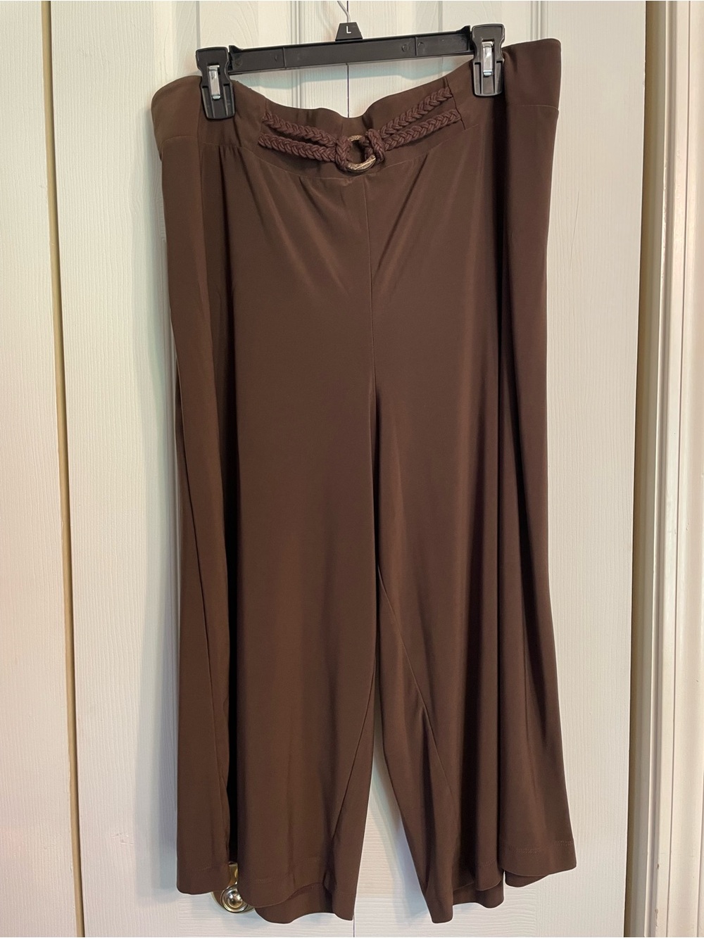 Cato Wide-Leg Brown Pull-On Pants with Braided Ring Belt